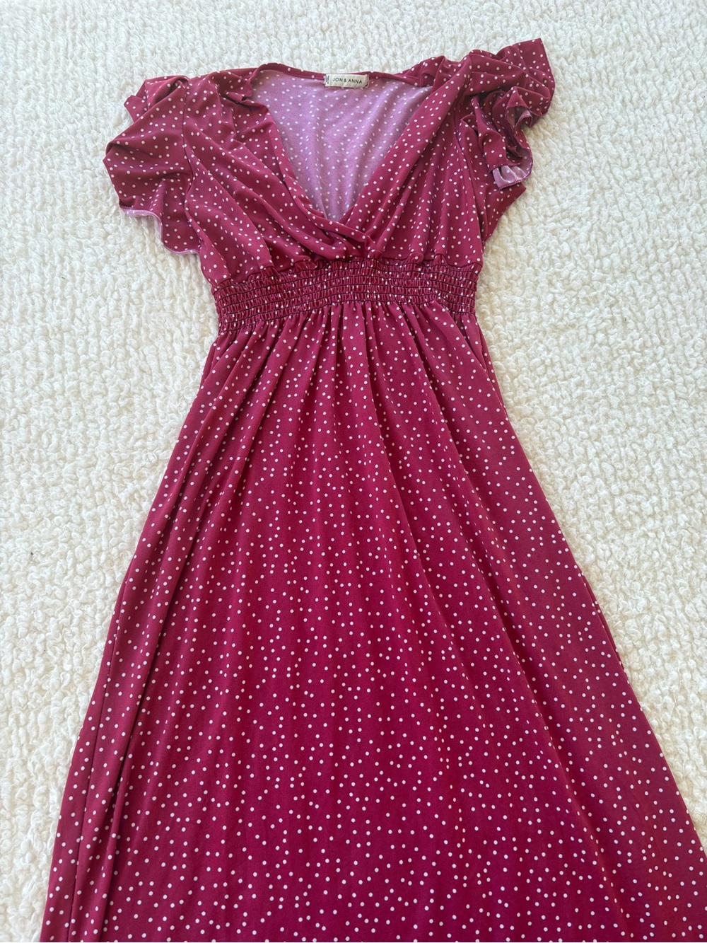 Jon & Anna Women's Polka Dot Smocked Waist Maxi Dress - Burgundy size M